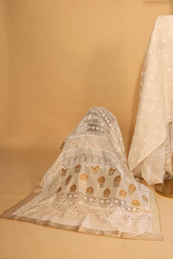 Silk Organza Saree with Golden Patti Border - Image 5