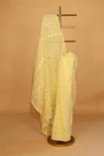 Lime Yellow Silk Organza Saree with Tapechi, Ghaspatti, Fanda & Cutwork - Image 3