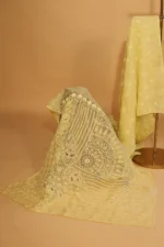 Lime Yellow Silk Organza Saree with Tapechi, Ghaspatti, Fanda & Cutwork - Image 5