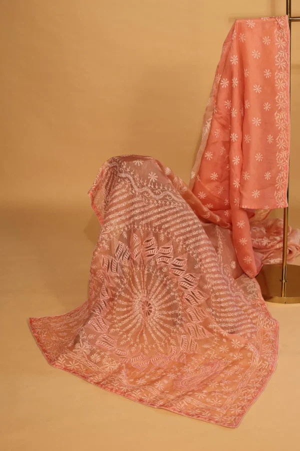 Silk Organza Saree with Tapechi Embroidery and Cutwork - Image 3