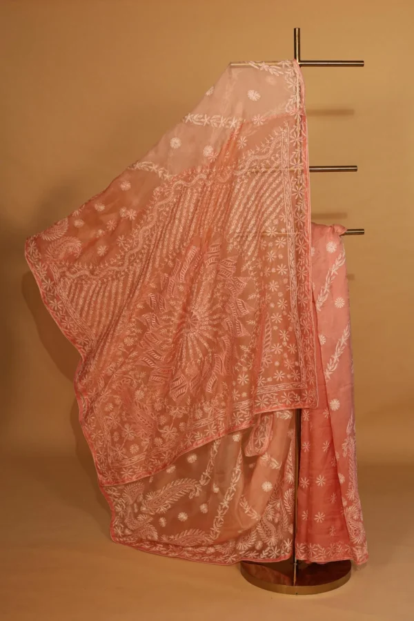 Silk Organza Saree with Tapechi Embroidery and Cutwork - Image 5