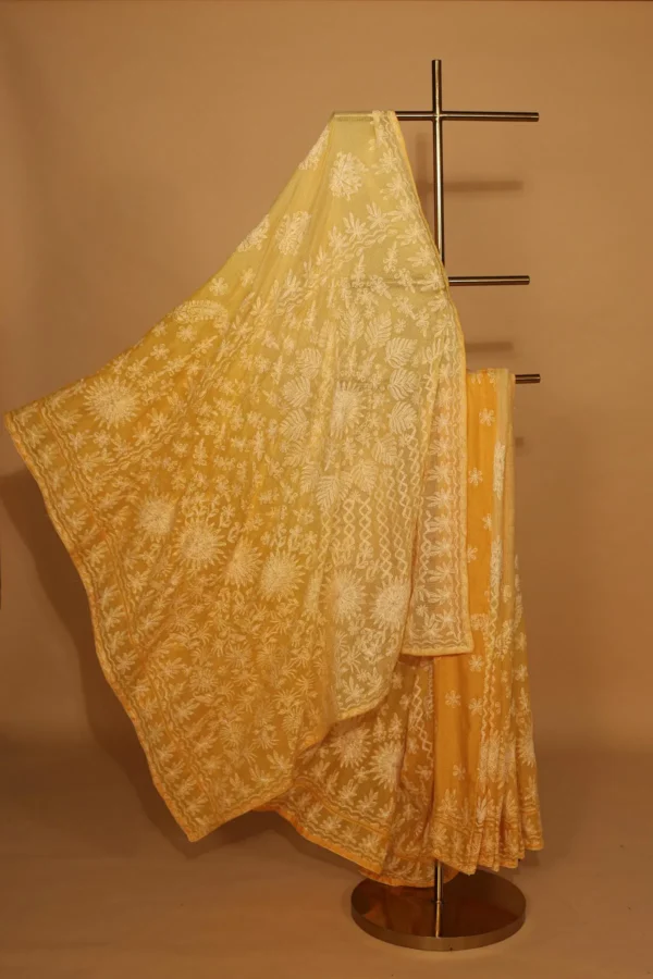 Yellow Kota Chikankari Saree with Blouse Piece - Image 5