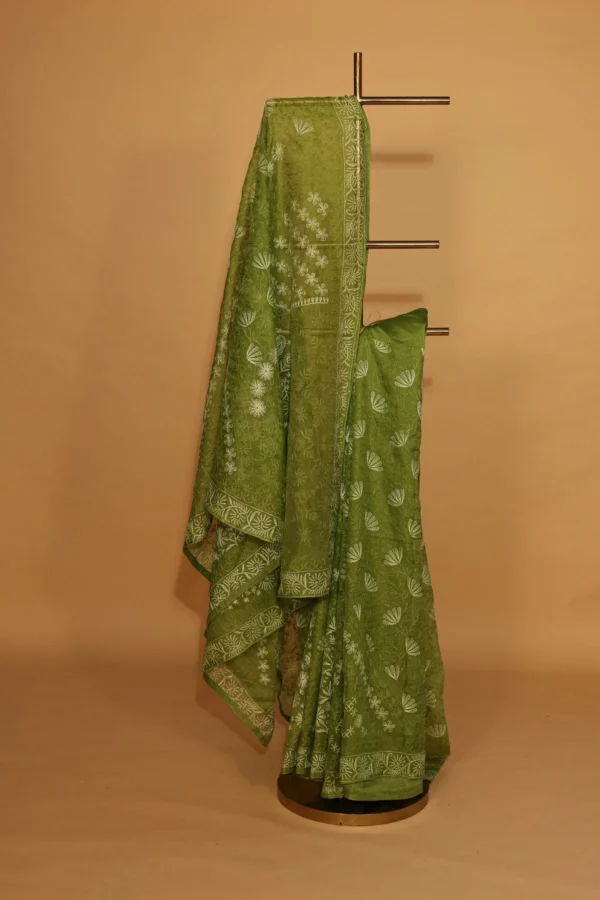 Silk Organza Saree with All Over Tapechi Embroidery - Image 5