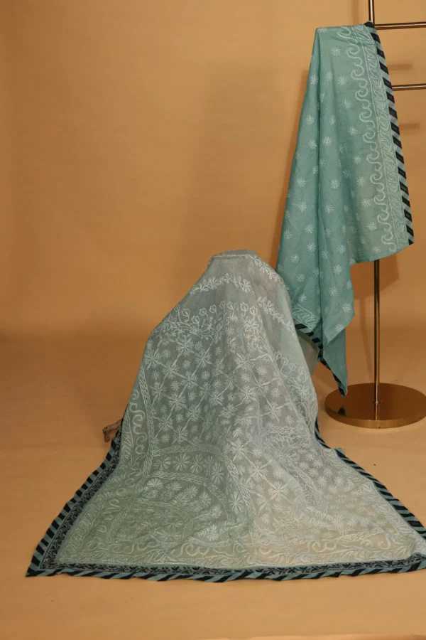 Blue Kota Chikankari Saree with Blouse Piece - Image 3
