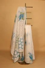 Blue Handpainted Chikankari Silk Organza Saree - Image 5