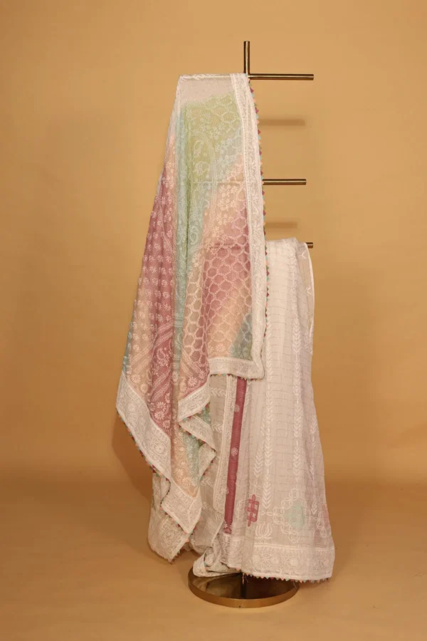 Multicolour Zari Kota Chikankari Saree - Image 3