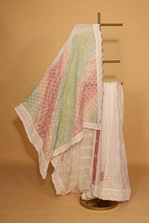 Multicolour Zari Kota Chikankari Saree - Image 4