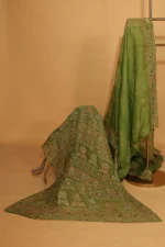 Heavy Work Green Silk Organza Festive Saree - Image 3