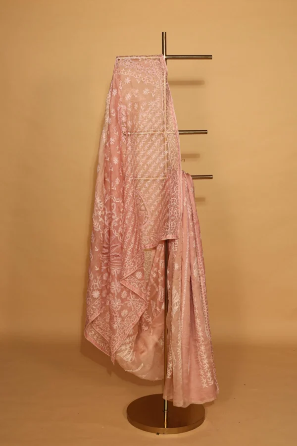 Silk Organza Saree with Tapechi Embroidery and Cutwork - Image 1
