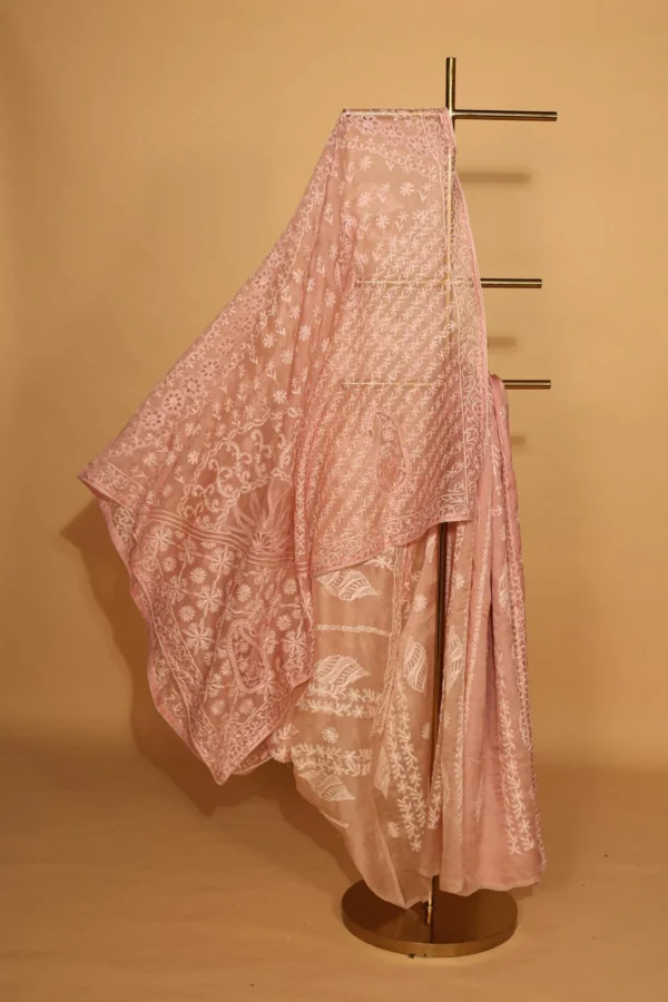 Silk Organza Saree with Tapechi Embroidery and Cutwork - Image 2