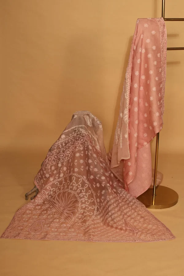 Silk Organza Saree with Tapechi Embroidery and Cutwork - Image 3