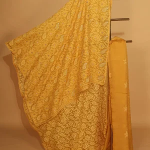 Yellow Festive Silk Organza Saree with Silver Zardozi