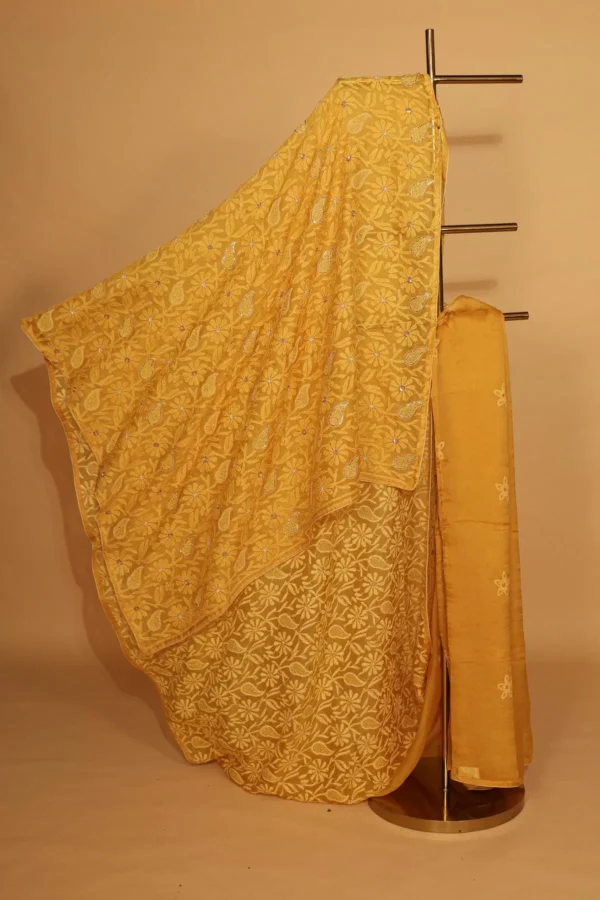 Yellow Festive Silk Organza Saree with Silver Zardozi - Image 1