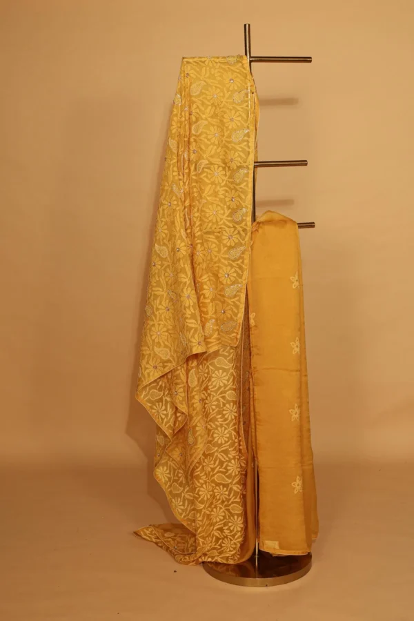 Yellow Festive Silk Organza Saree with Silver Zardozi - Image 2