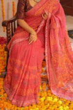 Alankrit Pink Saree withyellow and white embroidery - Image 5