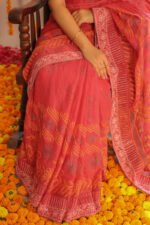 Alankrit Pink Saree withyellow and white embroidery - Image 2