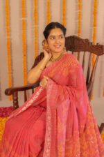 Alankrit Pink Saree withyellow and white embroidery - Image 4