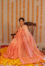 Alankrit coral peach chikankari saree - Image 2