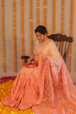 Alankrit coral peach chikankari saree - Image 4