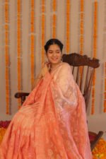 Alankrit coral peach chikankari saree - Image 3