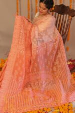 Alankrit coral peach chikankari saree - Image 5