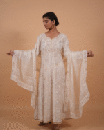 Cream Anarkali with Zardozi and all over chikankari - Image 5