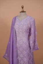 Lilac Mul Chanderi Ghaspaati Suit - Image 2