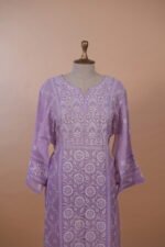 Lilac Mul Chanderi Ghaspaati Suit - Image 5