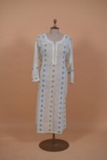 Light blue Patti work in white Kota Suits set