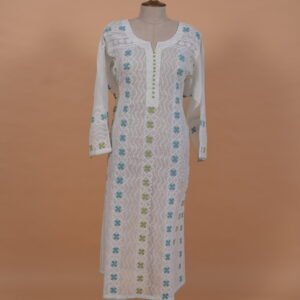 Light blue Patti work in white Kota Suits set