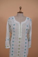 Light blue Patti work in white Kota Suits set - Image 2