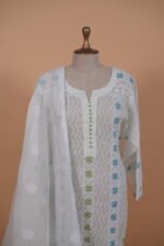 Light blue Patti work in white Kota Suits set - Image 4