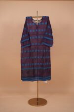 Dark blue organza suit with multicolored embroidery