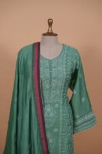 Dark Green silk suit with Ghaspatti embroidery - Image 2