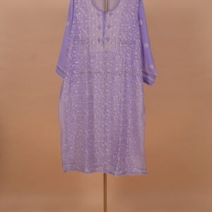 Lilac Mul chanderi Suit Set with Ghaspatti embroidery