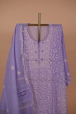Lilac Mul chanderi Suit Set with Ghaspatti embroidery - Image 4