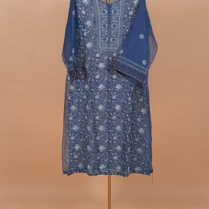 Ink Blue mul chanderi Suit Set with Ghaspatti Embroidery