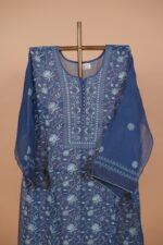 Ink Blue mul chanderi Suit Set with Ghaspatti Embroidery - Image 2