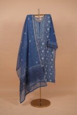 Ink Blue mul chanderi Suit Set with Ghaspatti Embroidery - Image 3