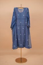 Ink Blue mul chanderi Suit Set with Ghaspatti Embroidery - Image 5