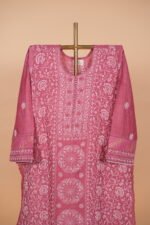 Wine colored silk suit set with contrasting hand embroidery - Image 2