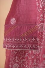 Wine colored silk suit set with contrasting hand embroidery - Image 3