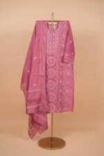 Wine colored silk suit set with contrasting hand embroidery - Image 4