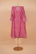 Wine colored silk suit set with contrasting hand embroidery - Image 5