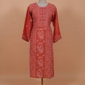 Brick coloured silk suit set with ghaspatti work