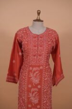 Brick coloured silk suit set with ghaspatti work - Image 2