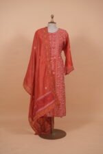 Brick coloured silk suit set with ghaspatti work - Image 4
