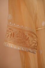 Yellow mul chanderi suit set with Ghaspatti embroidery - Image 4