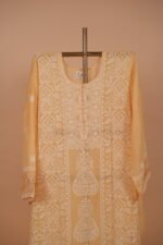 Yellow mul chanderi suit set with Ghaspatti embroidery