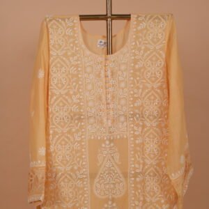 Yellow mul chanderi suit set with Ghaspatti embroidery